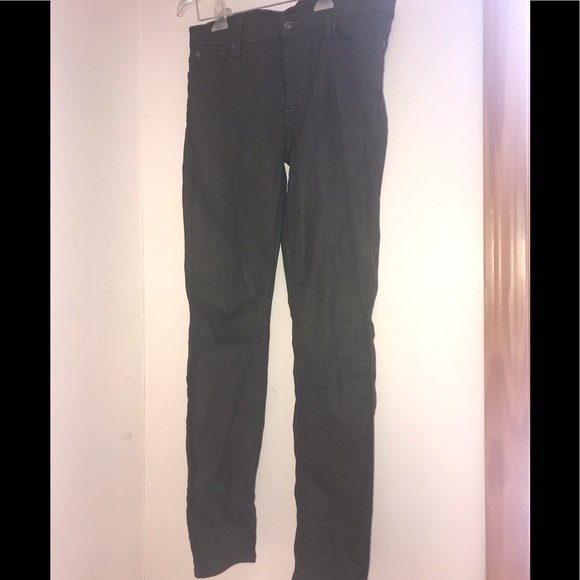 7 For All Mankind skinny jeans w/ green shiny fab - Picture 2 of 8